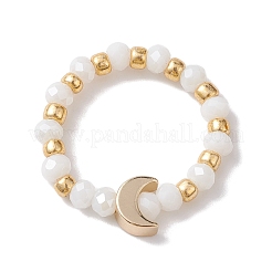 Anelli elastici in vetro con stella placcata oro e perline in ottone lunare&nbsp;RJEW-JR00660-02