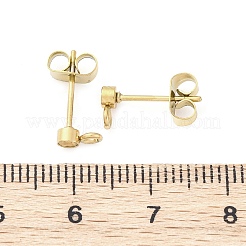 304ステンレススチールスタッドピアス金具  ピアスキャッチとカン付き  ゴールドカラー  6x3mm  穴：1.6mm  ピン：13x0.8mm&nbsp;STAS-V003-10G-02