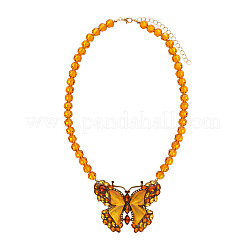 Collares de cuentas de vidrio con colgante de mariposa de topacio y rhinestone de aleación para mujer&nbsp;WGB9A43-02