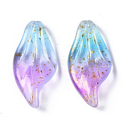 クリアガラスペンダント  葉  ミックスカラー  30x14x3.5mm  穴：1mm&nbsp;GGLA-S054-016
