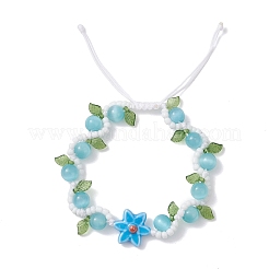 3 шт. плетеные браслеты из бусин ручной работы с цветами из фарфора BJEW-TA00700