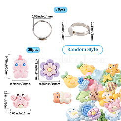 DIY-Sets zur Herstellung von Fingerringen aus Cabochons aus Messing und undurchsichtigem Harz&nbsp;DIY-SC0030-93