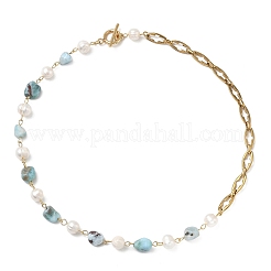 Colliers à chaîne en perles de larimar naturel et perles de culture d'eau douce pour femmes&nbsp;NJEW-JN06667