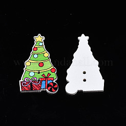 Boutons de Noël en bois d'érable peints à la bombe à 2 trou&nbsp;WOOD-N005-38