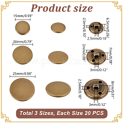 60шт 3 стиля латунные пуговицы с хвостовиком BUTT-GA0001-13