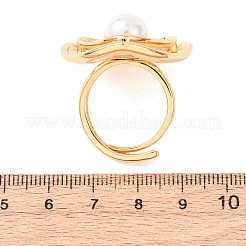 Регулируемые латунные кольца-манжеты с микропаве из прозрачных кубических цирконий и жемчугом из АБС-пластика.&nbsp;RJEW-G368-05G