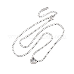 Ожерелья из нержавеющей стали 304 с подвеской в форме сердца из прозрачного кубического циркония для женщин NJEW-Z044-15P-02