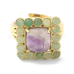 Прямоугольное регулируемое кольцо с натуральным аметистом и зеленым авантюрином RJEW-B030-01A-10