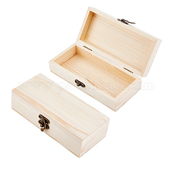 Cajas rectangulares de almacenamiento artesanal de madera sin terminar, con tapa abatible y cierre de hierro, PapayaWhip, 18x8.2x4.95 cm