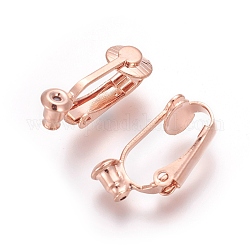 Латунные клипсы серьги выводы, для не проколотых ушей, розовое золото , 19x11x7.5 мм, отверстие : 0.6 мм