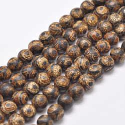Brins de perles dzi à 3 œil de style tibétain, Perles d'agate naturelle & teintée, ronde, selle marron, 8mm, Trou: 1mm, Environ 48 pcs/chapelet, 16 pouce
