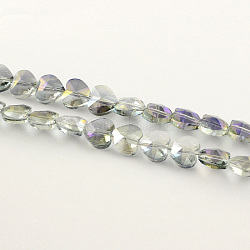 Electroplate Faceted Glass Heart Beads, Half Rainbow Plated, Medium Slate Blue, 10x10x7mm, Hole: 1mm