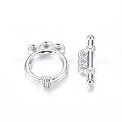 Tibetan Style Alloy Toggle Clasps, Ring, Silver Color Plated, Cadmium Free & Nickel Free & Lead Free, 18x14x3.5mm, Hole: 2mm