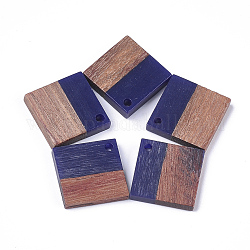 Pendentifs en bois de résine et de noyer, losange, bleu minuit, 24x24x3~4mm, Trou: 2mm