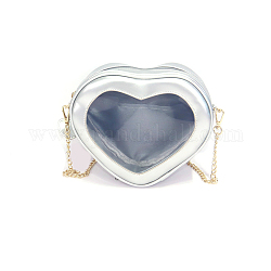 Pu sacs en cuir, sacs femme en forme de coeur, avec fenêtre transparente et chaînes gourmettes en fer, couleur d'argent, 170x200x70mm