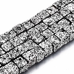 Electroplated Natural Lava Rock Beads Strands, Bumpy, Cube, Antique Silver Plated, 8x8x8mm, Hole: 1.2mm, about 48~49pcs/strand, 15.35 inch(39cm)