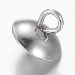 304 Edelstahlbecher Pearl Peg Bails Pin Anhänger, für die Hälfte gebohrt Perlen, Edelstahl Farbe, 8x8 mm, Bohrung: 2 mm, Stift: 0.7 mm