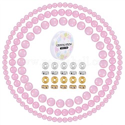 Perline rotonde in quarzo rosa naturale da 175 pezzo per la creazione di gioielli fai-da-te, con perline di ferro strass distanziatore, Filo di cristallo elastico, perline di quarzo rosa naturale: 175 pz/set