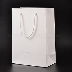長方形の厚紙紙袋  ギフトバッグ  ショッピングバッグ  ナイロンコードハンドル付き  ホワイト  28x20x10cm