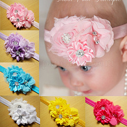 Elastic Child Headbands for Girls, Hair Accessories, with ABS Imitation Pearl and Rhinestone, Rose, Mixed Color, 34~36cm