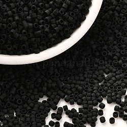 Zylinderförmige Saatperlen, gefrosteten Farben, einheitliche Größe, Schwarz, 2x1.3~1.5 mm, Bohrung: 0.8~1 mm, ca. 888 Stk. / 10 g