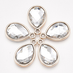 UV Plating Acrylic Pendants, with Acrylic Rhinestone, Faceted, Teardrop, Light Gold, Clear, 25x16x4.5mm, Hole: 2mm