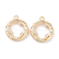 Brass Micro Pave Clear Cubic Zirconia Charms, Round Ring Charms, Real 18K Gold Plated, 14x12x3mm, Hole: 1.2mm