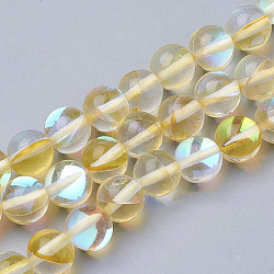 Chapelets de perles en pierre de lune synthétique, perles holographiques, teinte, ronde, or, 6mm, Trou: 0.5mm, 65 pcs / chapelet, 15.7 pouce