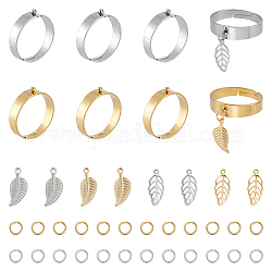 Kit per la creazione di anelli fai da te unicraftale, inclusi pendenti in acciaio foglia 304 e anelli di salto e impostazioni dell'anello regolabili, oro & colore acciaio inossidabile, 56pcs/scatola