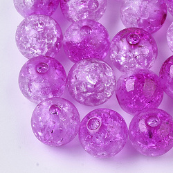 Perles en acrylique transparentes craquelées, ronde, orchidée, 10mm, Trou: 2mm, environ 943pc / 500g