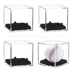 Quadratische Acryl-Displaybox, Baseball-Aufbewahrungskoffer mit schwarzem Samthalter im Inneren, Transparent, 8.1x8.1x8.1 cm