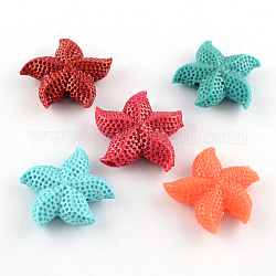 Окрашенная коралловых бусин синтетические, морская звезда / морские звезды, разноцветные, 34x35x10 мм, отверстие : 3 мм