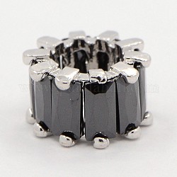 Brass Micro Pave Cubic Zirconia European Beads, Column with Rectangle, Black, 6x9x9mm, Hole: 6mm