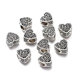 Perline foro grande in lega sitle tibetano, perline con foro grande, cuore, argento antico, 10x11x7mm, Foro: 4 mm