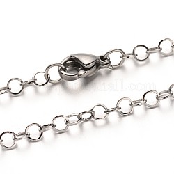 304 из нержавеющей стали кабель цепи ожерелья, с карабин-лобстерами , цвет нержавеющей стали, 29.5 дюйм (74.9 см) x 3 мм