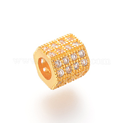 Ottone micro spianare perline europei zirconi, perline con foro grande, esagono, oro, 7x8x7mm, Foro: 4 mm