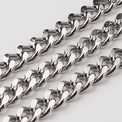 304 cadenas de eslabones cubanos de acero inoxidable, cadenas de bordillo gruesas, facetados, sin soldar, color acero inoxidable, link: 7x5x1.3 mm