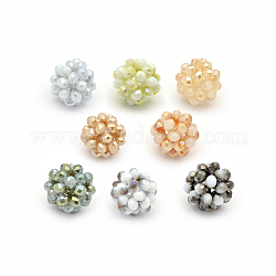 Rondelle Imitation Jade Glas Kristall Runde gewebte Perlen galvanisieren, Cluster-Perlen, Mischfarbe, 22 mm, Perlen: 6 mm