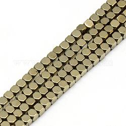 Electroplate Non-magnetic Synthetic Hematite Beads Strands, Faceted, Cube, Light Gold Plated, 2x2x2mm, Hole: 1mm, about 193pcs/strand, 15.7 inch