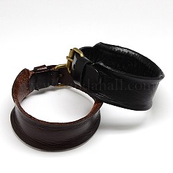 Модные унисекс панк-рок стиль кожаные широкие браслетов браслеты, с железной ремень часов застежками, античная бронза, разноцветные, 270x28x6 мм