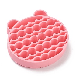 Outil de lavage portable pour tapis de nettoyage de brosse de nettoyage de maquillage en silicone, double devoir, forme d'ours, rose, 10.4x11x2.5 cm