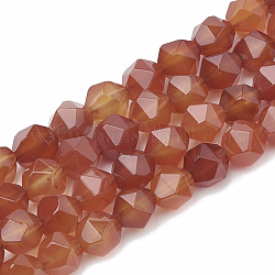 Natural Carnelian Beads Strands, Faceted, Dyed, Star Cut Round Beads, 10x9~10mm, Hole: 1mm, about 36~38pcs/strand, 14.2~14.6 inch