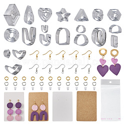 FASHEWELRY DIY Earring Making Finding Kits, Including 430 Stainless Steel Clay Earring Cutters, Brass Jump Rings & Earring Hooks, Cellophane Bags, Cardboard Cards, Plastic Ear Nuts, Golden & Stainless Steel Color