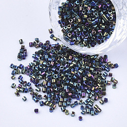 Perline cilindriche di vetro galvanico, perline semi, foro rotondo, iris, colorato, 1.5~2x1~2mm, Foro: 0.8 mm, circa 8000pcs/scatola, su 85~95 g / borsa