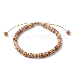 Braccialetto di perline intrecciate regolabile in cocco per uomo donna, cammello, diametro interno: 1-3/4~2-3/4 pollice (4.3~7.1 cm)