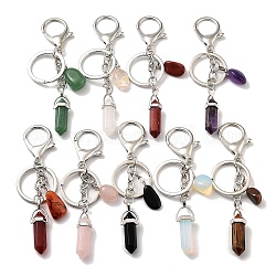 Natural & Synthetic Mixed Gemstone Keychain, with Platinum Plated Iron Split Key Rings, Bullet, 11~11.2cm
