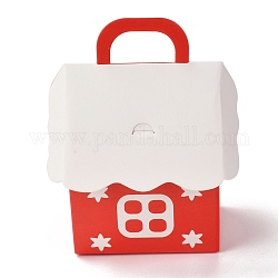 Cajas de regalo plegables de navidad, forma de casa con asa, bolsas para envolver regalos, para regalos dulces galletas, rojo, 103x106x124mm
