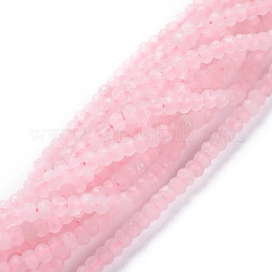 Granos naturales de abalorios de cuarzo rosa, plano y redondo, facetados, 3x2mm, agujero: 0.6 mm, aproximamente 191 pcs / cadena, 15.55 pulgada (39.5 cm)