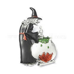 Alloy Glass Rhinestone Brooches, Enamel Pins, for Halloween, Witch, Human, 64x36.5x8mm