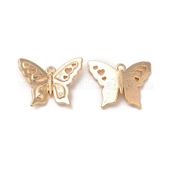 Pendentifs en laiton, breloque papillon avec motif coeur, véritable 18k plaqué or, 15x19x3mm, Trou: 1.2mm
